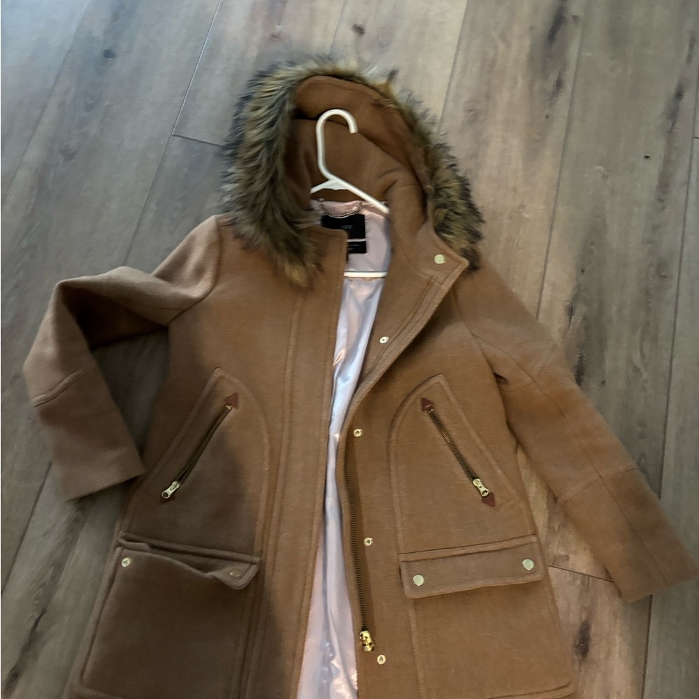 J. Crew Tan Utility Jacket with removable Faux Fur Hood